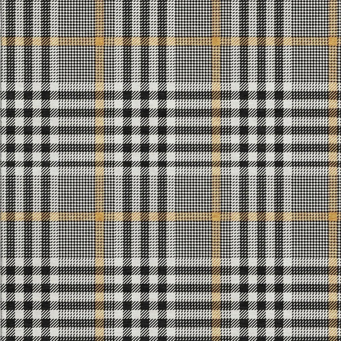 10' X 14' Plaid Washable Area Rug With UV Protection (682607) - Black / Ivory / Gold