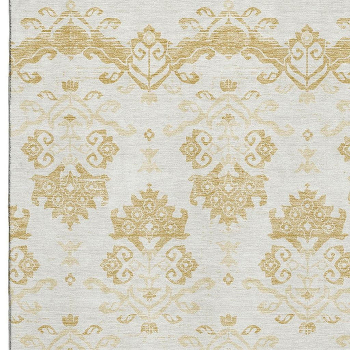 10' X 14' Medallion Washable Area Rug With UV Protection - Gold And Beige