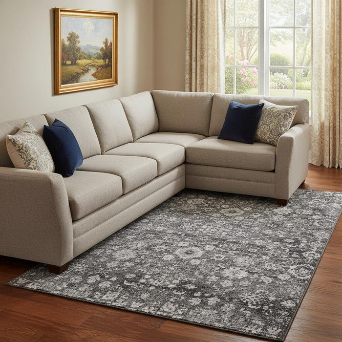 8' X 10' Oriental Washable Area Rug With UV Protection (653777) - Gray / Ivory