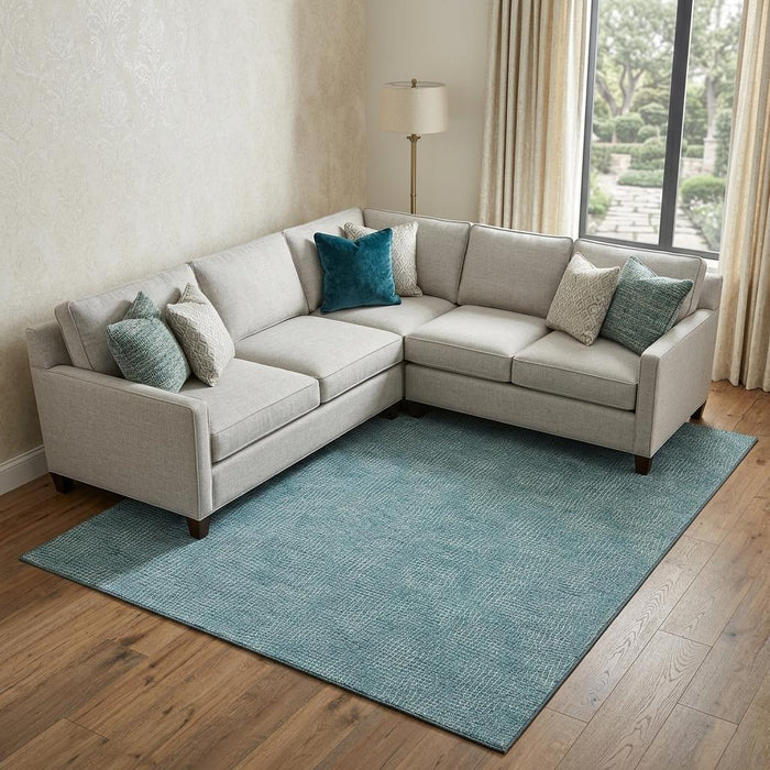 10' X 14' Geometric Washable Area Rug With UV Protection (682883) - Teal / Ivory
