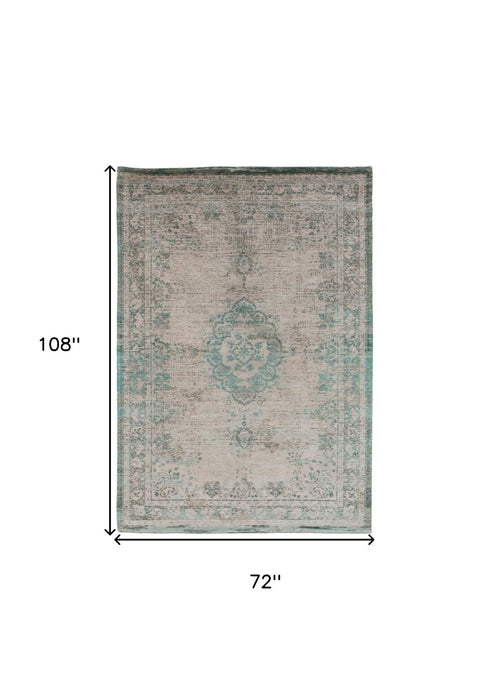 7' x 9' Medallion Non Skid Area Rug - Green And Gray