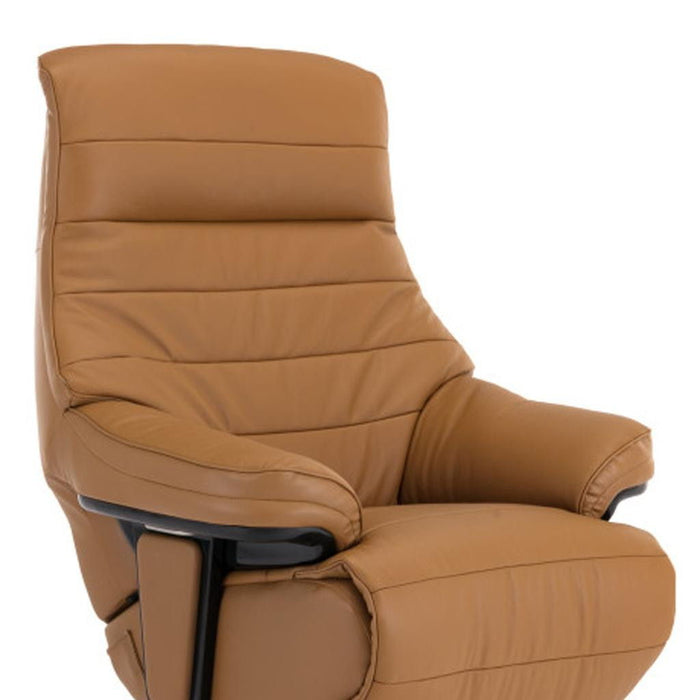 Tufted Genuine Leather Power Swivel Recliner - Camel