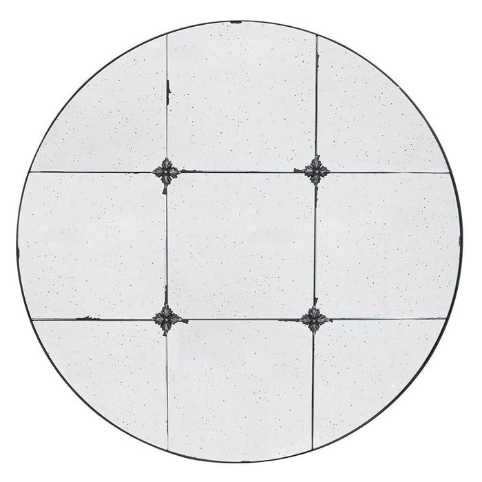 36" Round Iron Framed Antiqued Glass Accent Mirror - Black