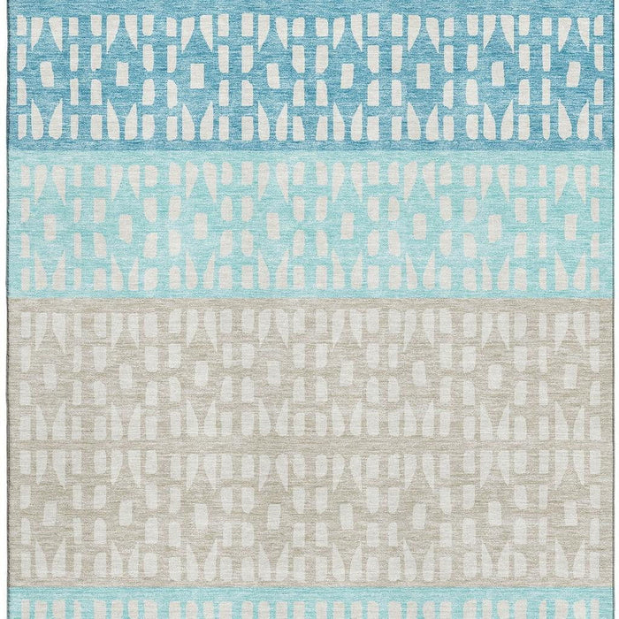 10' X 14' Geometric Washable Area Rug With UV Protection (676368) - Teal / Beige / Ivory
