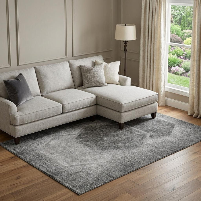 10' X 14' Geometric Washable Area Rug With UV Protection (655884) - Gray / Silver