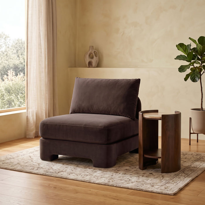 Meridian Furniture Hammond velvet upholstered armless stationary chair with plush fabric and modern design.