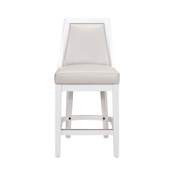 Faux Leather And Solid Wood Counter Height Swivel Bar Chair - Pearl Silver And White