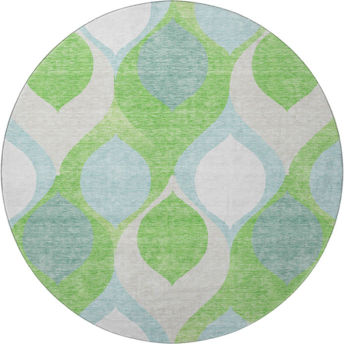 8' Ogee Washable Round Rug With UV Protection - Lime Green