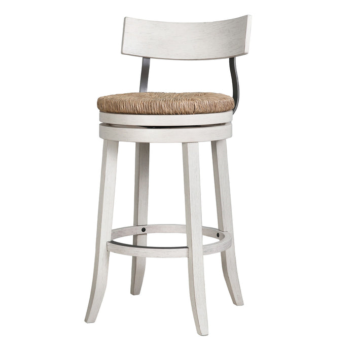 Rattan And Solid Wood Low Back Bar Height Swivel Bar Chair - Brown / White