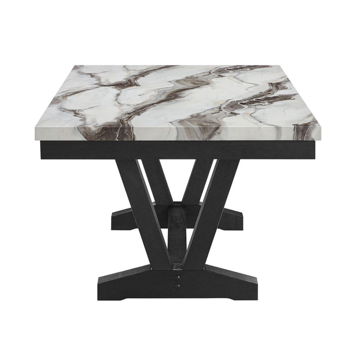 72" Faux Marble And Wood Trestle Base Dining Table - Black / White