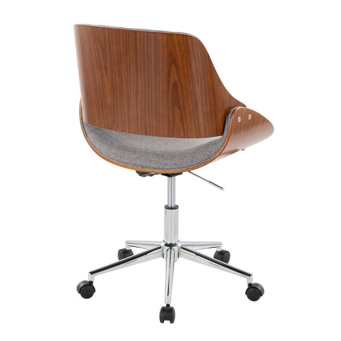 Fabrizzi - Office Chair - Chrome Metal, Walnut Wood, And Gray Fabric