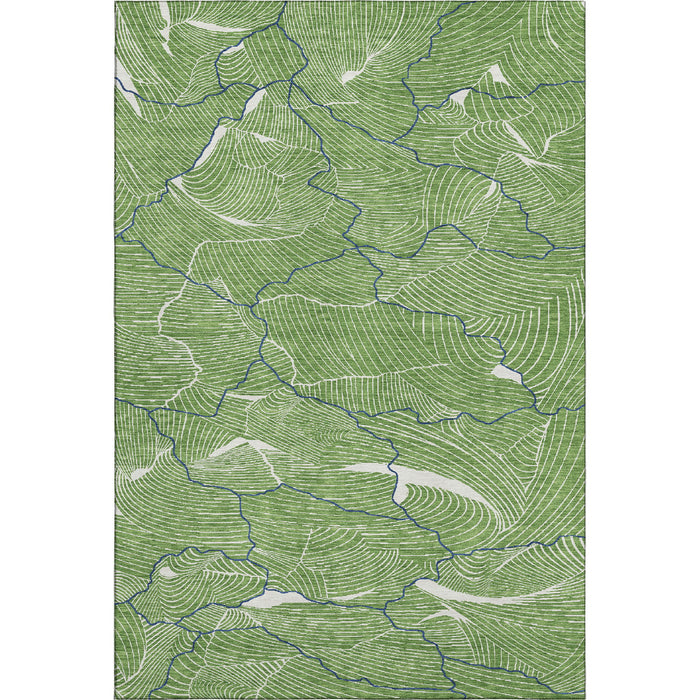10' X 14' Abstract Washable Area Rug With UV Protection (682205) - Green / Ivory / Navy Blue