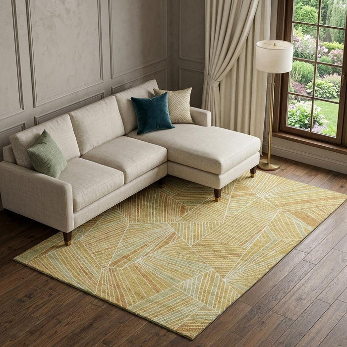 10' X 14' Geometric Washable Area Rug With UV Protection (672761) - Gold / Beige