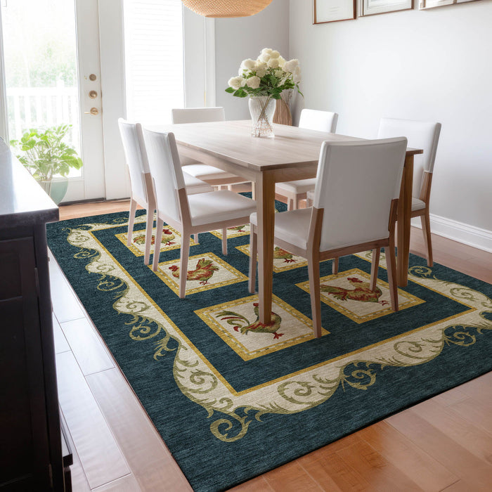8' X 10' Animal Print Washable Area Rug With UV Protection - Midnight And Red