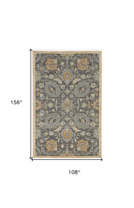 HomeRoots vintage floral indoor area rug, 9x13 feet, machine woven in taupe with traditional floral pattern.