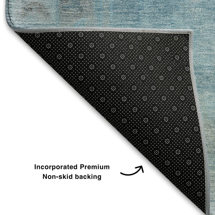 10' X 14' Medallion Washable Area Rug With UV Protection (708079) - Sky Blue / Gray