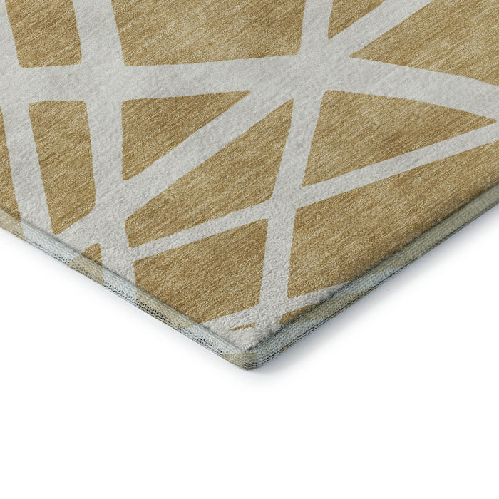 10' X 14' Geometric Washable Area Rug With UV Protection (681605) - Gold / Ivory