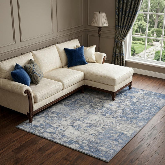 10' X 14' Floral Washable Area Rug With UV Protection (693294) - Blue / Gray / Silver