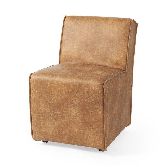 Upholstered Faux Leather Dining Side Chairs With Wheels (Set of 2) - Brown