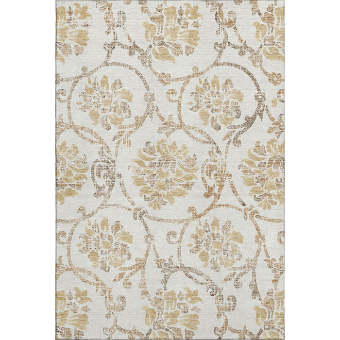 10' X 14' Floral Washable Area Rug With UV Protection - Ivory And Gold