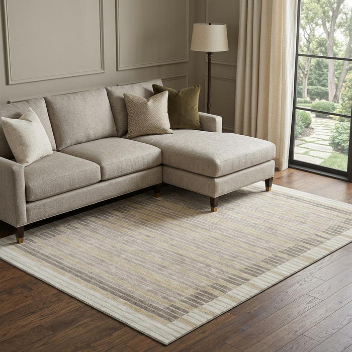 10' X 14' Striped Washable Area Rug With UV Protection (693474) - Ivory / Tan / Taupe