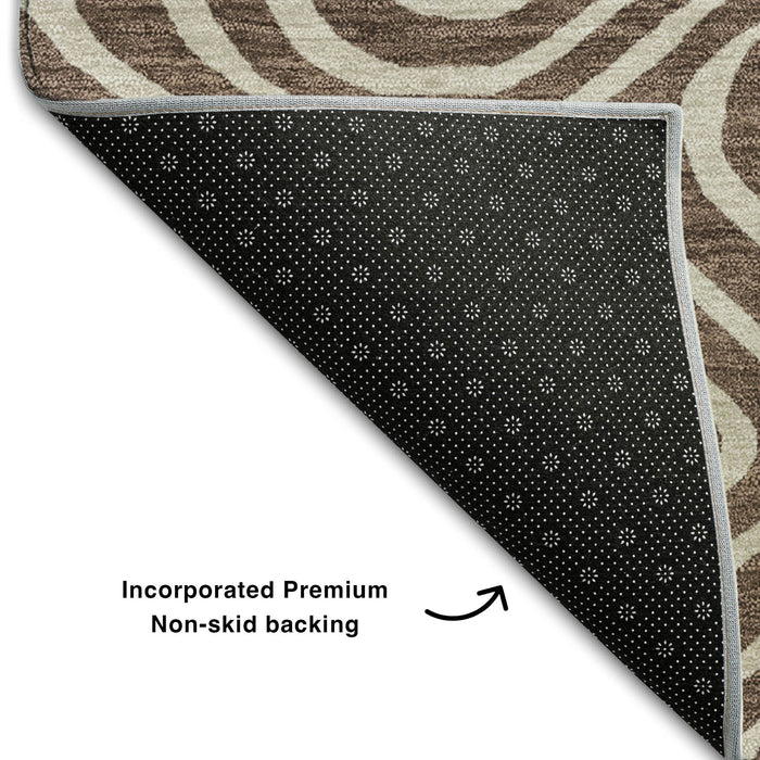 10' X 14' Abstract Washable Area Rug With UV Protection (680079) - Brown / Beige
