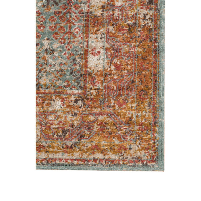 9' x 12' Medallion Power Loom Worn Faded Area Rug - Teal And Orange