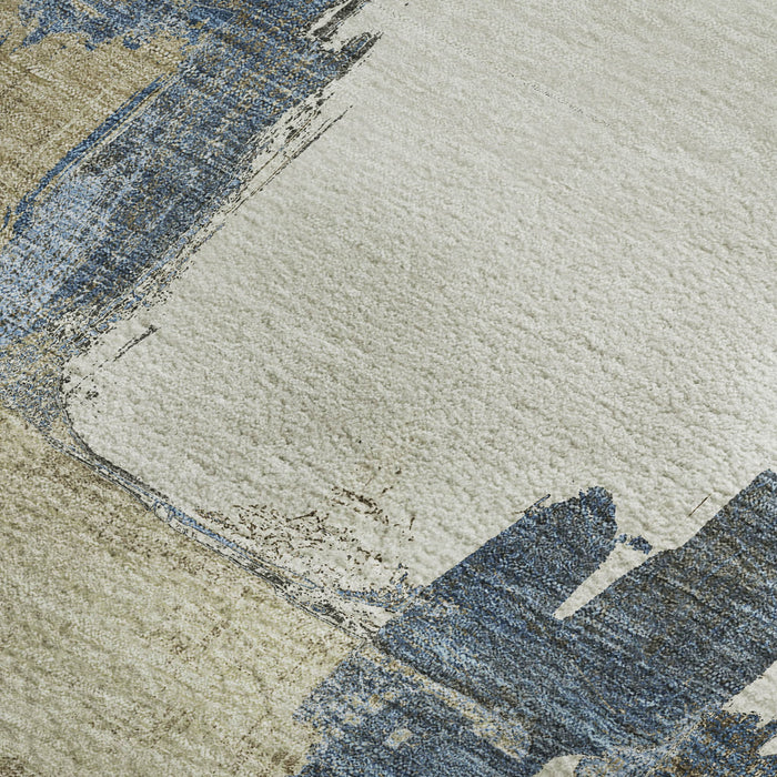 10' X 14' Abstract Washable Area Rug With UV Protection (693036) - Beige / Blue / Ivory