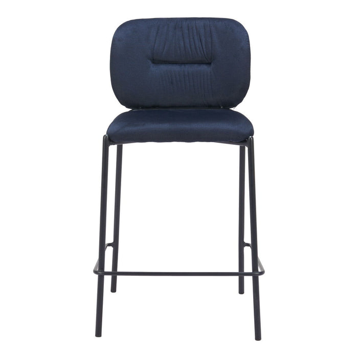 25" Velvet And Steel Counter Height Bar Chairs (Set of 2) - Blue / Black