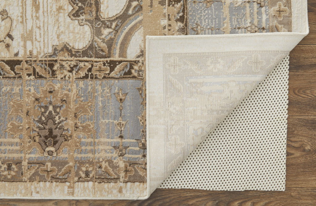 9' x 12' Power Loom Distressed Area Rug - Tan Brown And Gray