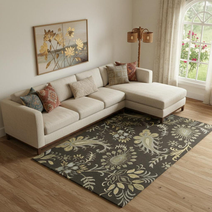9' X 12' Wool Floral Hand Tufted Area Rug (712795) - Gray / Slate Gray