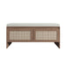 Giga storage bench with cushion and rattan accents, featuring a shoe cabinet with two doors in antique natural finish.