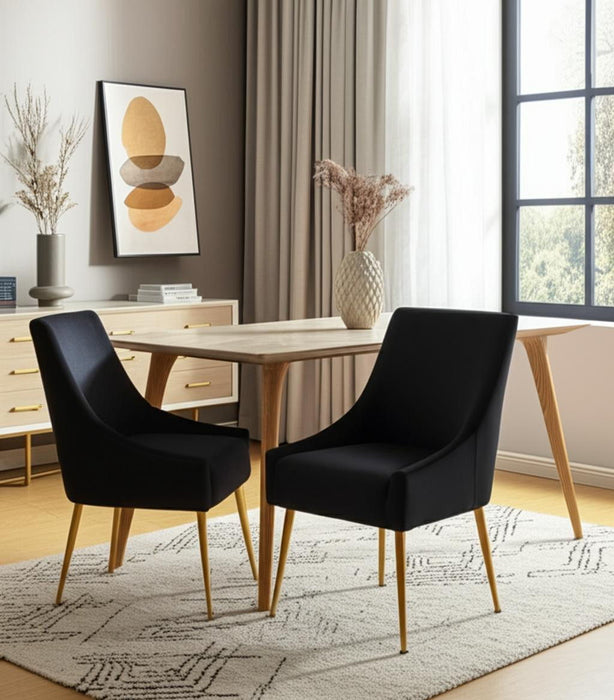 Upholstered Velvet Wing Back Dining Arm Chairs (Set of 2) - Black