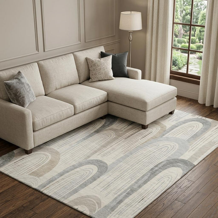 10' X 14' Geometric Washable Area Rug With UV Protection (694598) - Beige / Gray / Silver