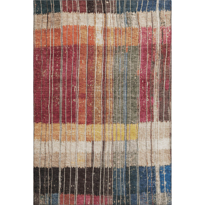 10' X 14' Striped Washable Area Rug With UV Protection (709516) - Beige / Red / Blue