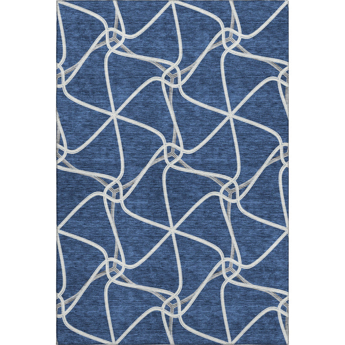 10' X 14' Geometric Washable Area Rug With UV Protection (675360) - Blue / Ivory