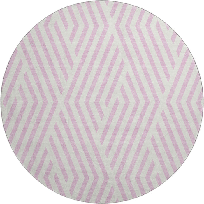 8' Geometric Washable Round Rug With UV Protection (648583) - Pink / Ivory