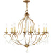 HomeRoots 30-inch eight-light dimmable chandelier with shades in antiqued gold finish, stylish lighting for elegant interiors.