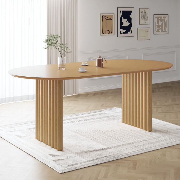 79" Solid Wood Mirrored Double Pedestal Base Oval Dining Table Top - Natural