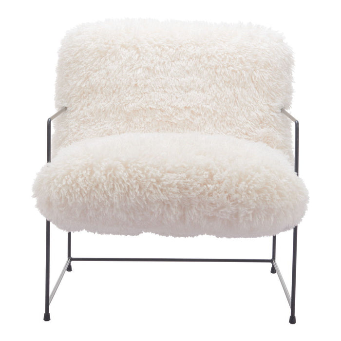 30" Sherpa And Upholstered Arm Chair - White / Black