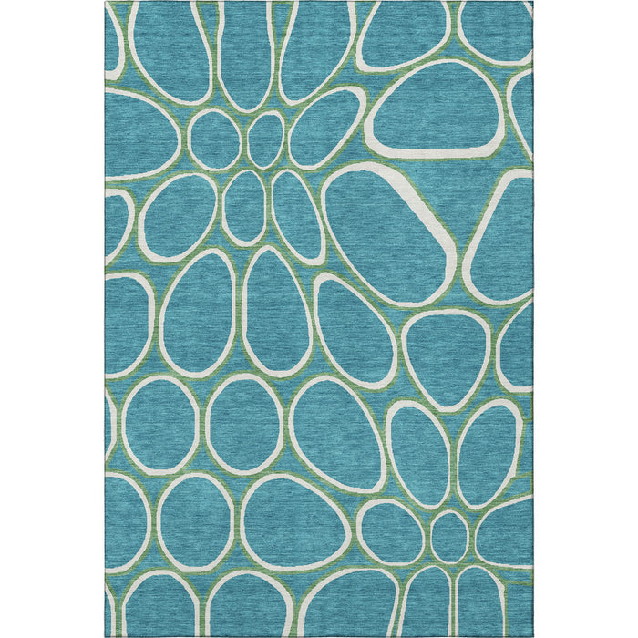 10' X 14' Geometric Washable Area Rug With UV Protection (681725) - Teal / Ivory / Green