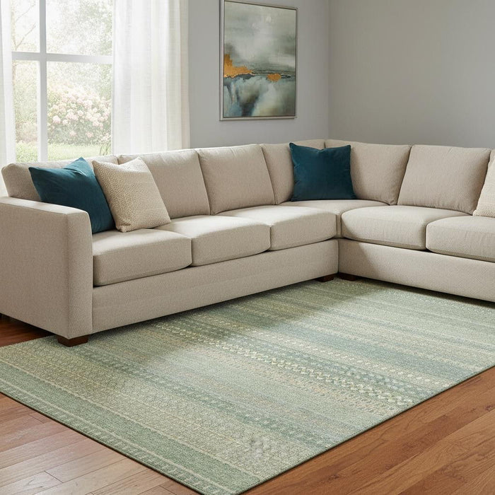10' X 14' Striped Washable Area Rug With UV Protection (647488) - Fern Green / Ivory