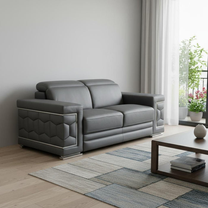 Genuine Leather Love Seat - Silver / Gray