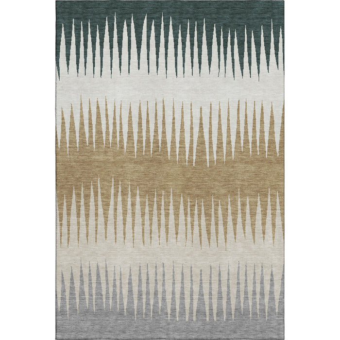 10' X 14' Striped Washable Area Rug With UV Protection (670375) - Charcoal / Gold / Gray
