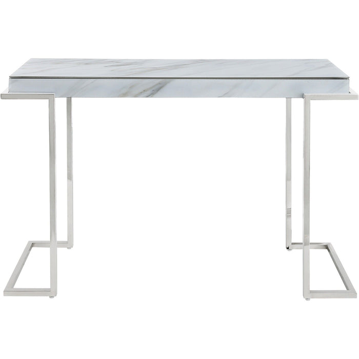 Genuine Marble Sled Console Table - White And Silver