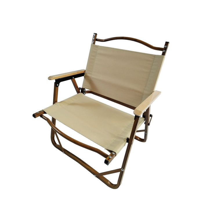 Set of four brown Giga foldable and portable chairs with armrests, suitable for indoor and outdoor use.