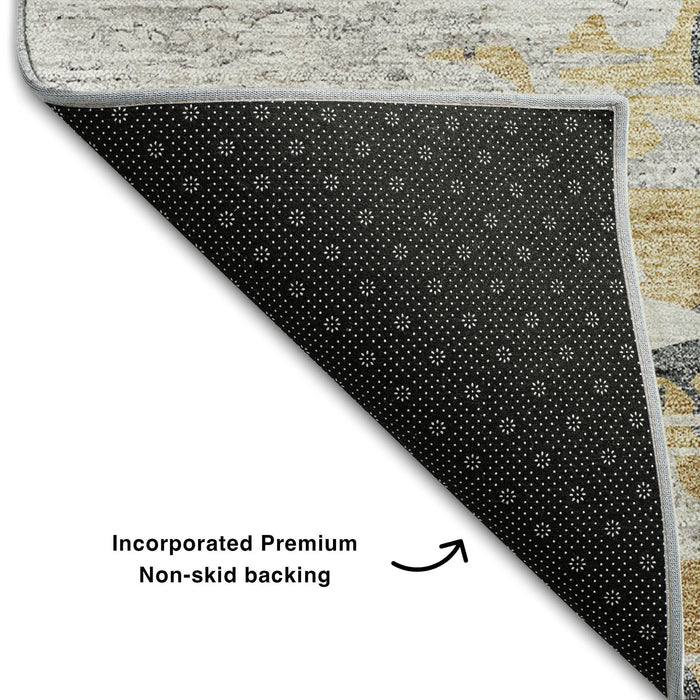 10' X 14' Abstract Washable Area Rug With UV Protection (656945) - Ivory / Gold / Gray