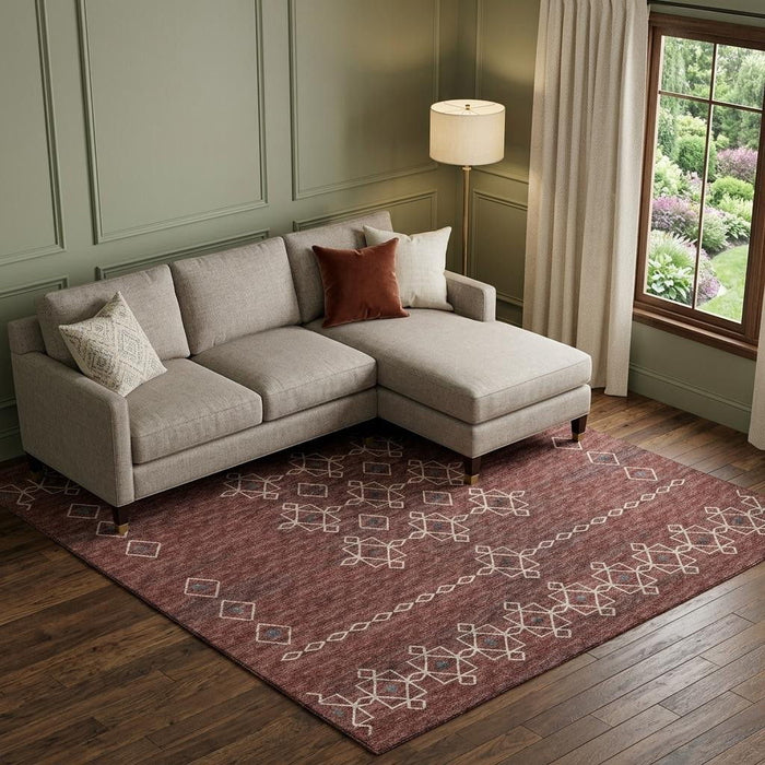 9' X 12' Tribal Washable Area Rug With UV Protection (644813) - Burnt Sienna / Ivory / Black