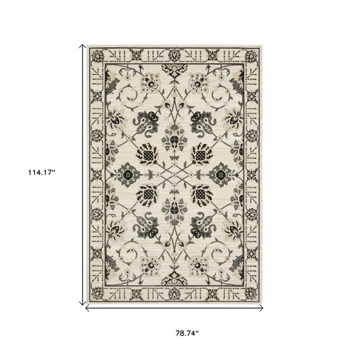 7' X 10' Oriental Area Rug - Ivory And Gray