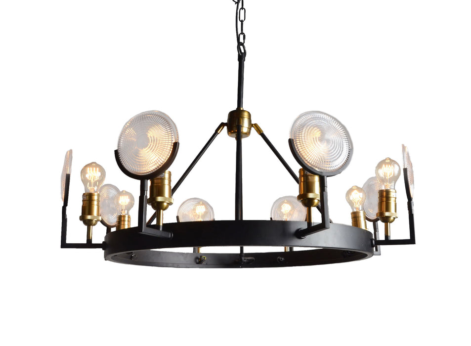 Unique Statement Eight Light Metal Chandelier With Shades - Black / Gold